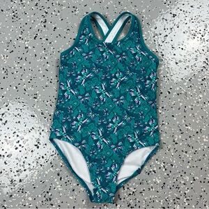 L.L. Bean Kids Teal Butterfly One Piece Swimsuit